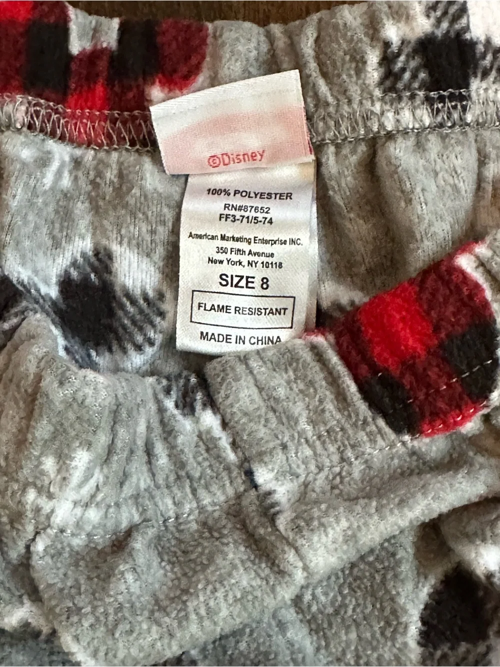 Disney Mickey Mouse Buffalo Plaid Snowflake Pajama Pants Boys/Girls Size 8 Gray